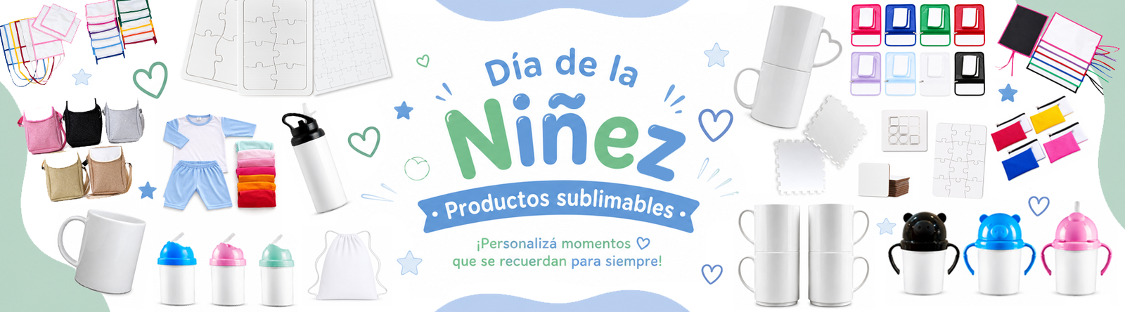 Banner de productos para sublimar y regalar en el día de la niñez